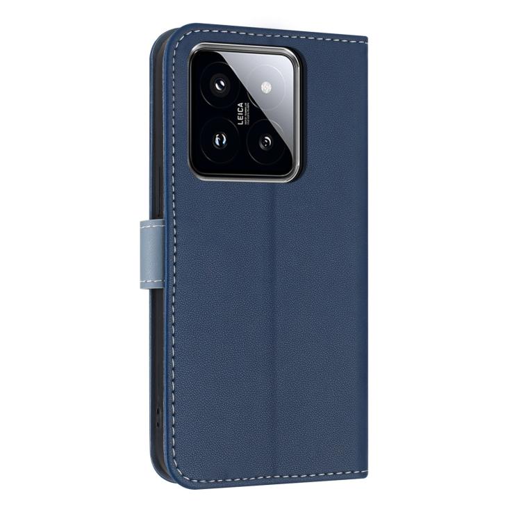 Funda de cuero con lazo metálico y correa para la mano para Xiaomi 14 Pro (azul oscuro)