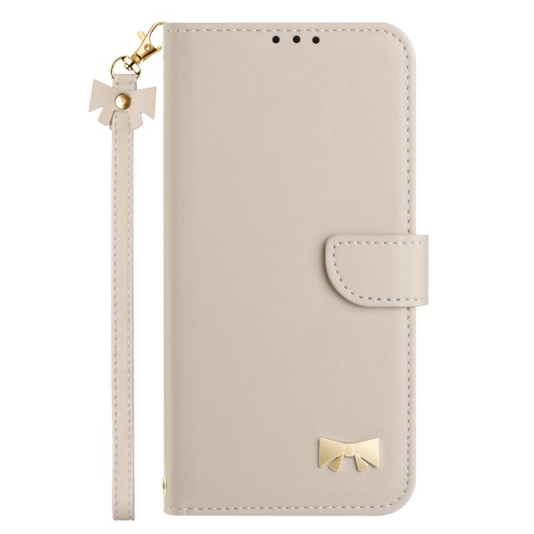 Funda de cuero con lazo metálico y correa para la mano para Xiaomi 14 Pro (albaricoque)
