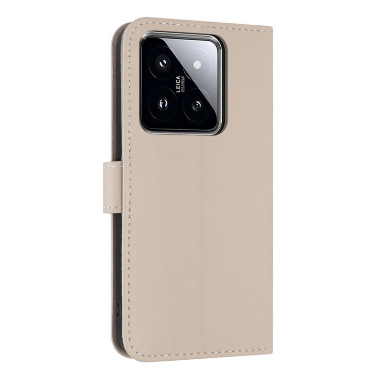 Funda de cuero con lazo metálico y correa para la mano para Xiaomi 14 Pro (albaricoque)