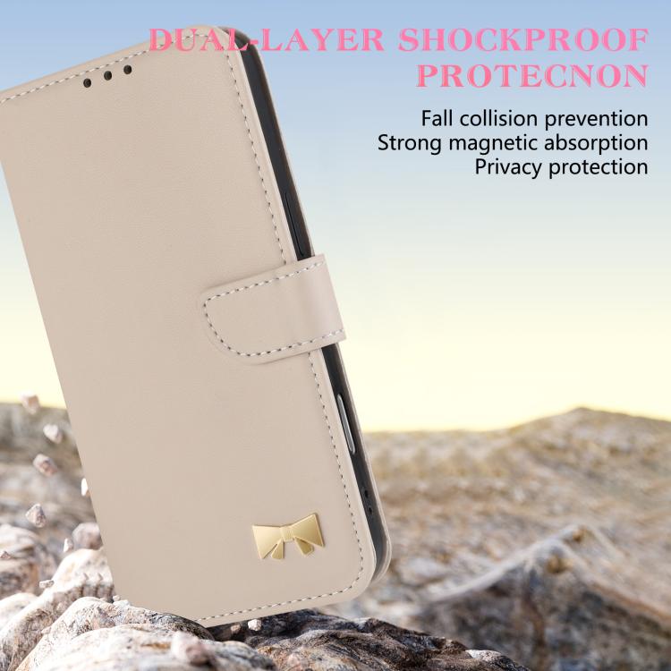Funda de cuero con lazo metálico y correa para la mano para Xiaomi 14 Pro (albaricoque)