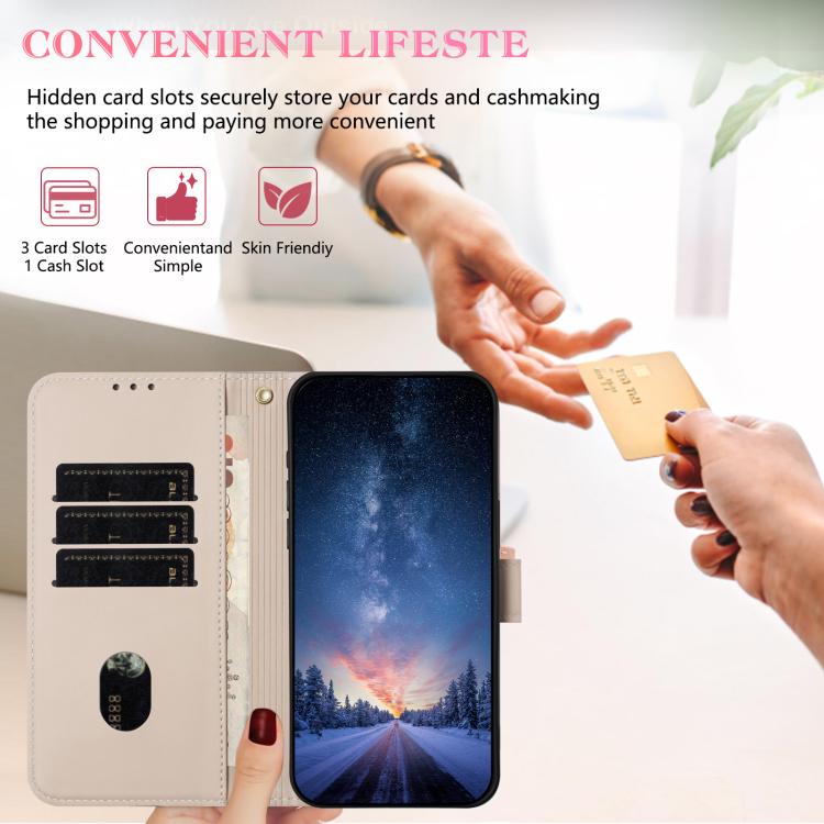 Funda de cuero con lazo metálico y correa para la mano para Xiaomi 14 Pro (albaricoque)