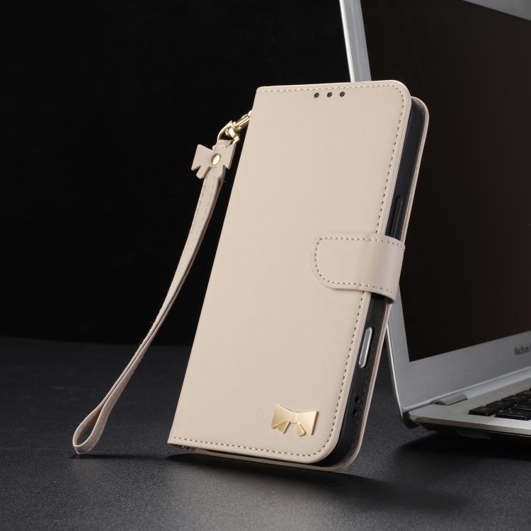 Funda de cuero con lazo metálico y correa para la mano para Xiaomi 14 Pro (albaricoque)