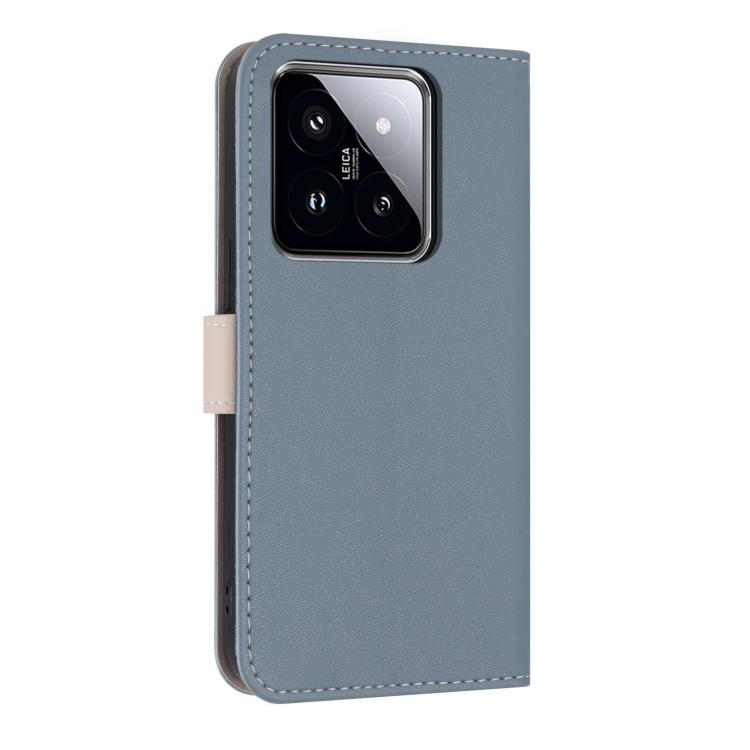 Funda de cuero con lazo metálico y correa para la mano para Xiaomi 14 Pro (azul claro)