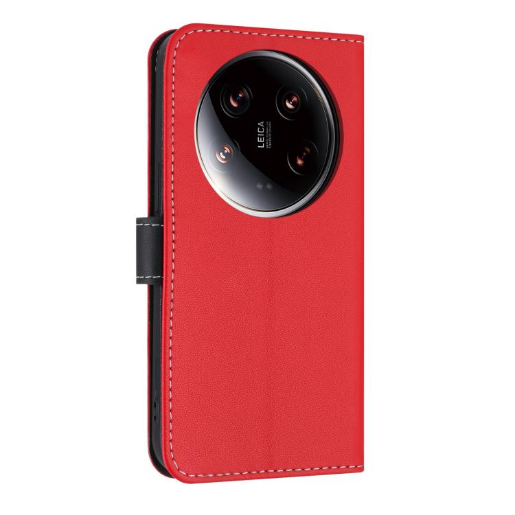 Funda de cuero con lazo metálico y correa de mano para Xiaomi 14 Ultra (roja)