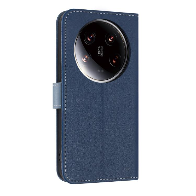 Funda de cuero con lazo metálico y correa para Xiaomi 14 Ultra (azul oscuro)