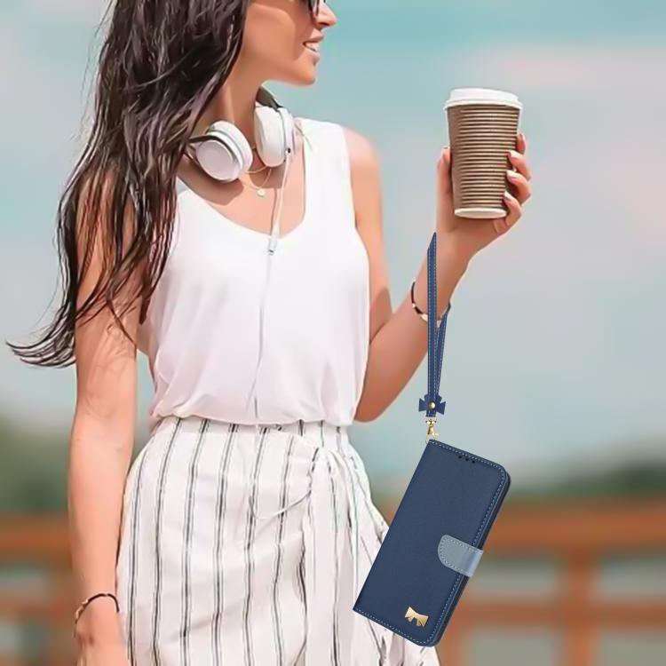 Funda de cuero con lazo metálico y correa para Xiaomi 14 Ultra (azul oscuro)