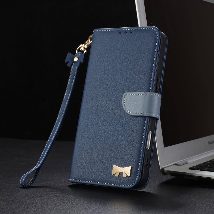 Funda de cuero con lazo metálico y correa para Xiaomi 14 Ultra (azul oscuro)