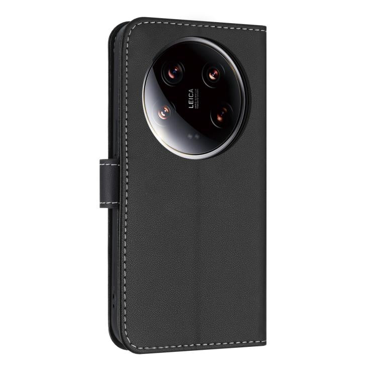 Funda de cuero con lazo metálico y correa de mano para Xiaomi 14 Ultra (negra)