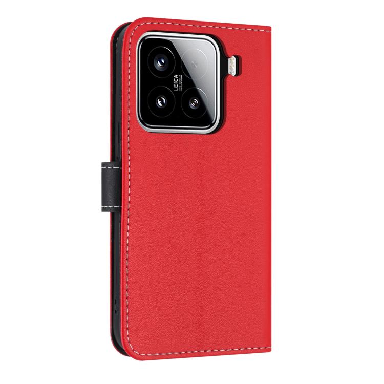 Funda de cuero con lazo metálico y correa para la mano para Xiaomi 15 (roja)