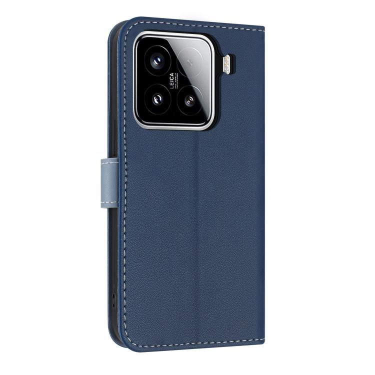 Funda de cuero con lazo metálico y correa para la mano para Xiaomi 15 (azul oscuro)