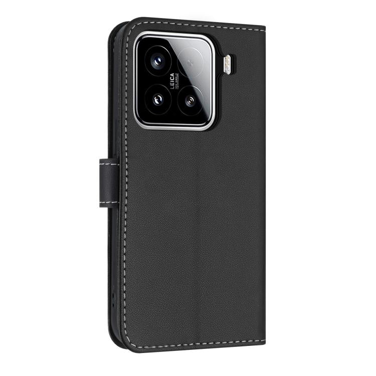 Funda de cuero con lazo metálico y correa para la mano para Xiaomi 15 (negra)