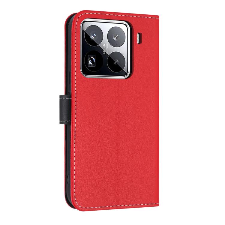 Funda de cuero con lazo metálico y correa para la mano para Xiaomi 15 Pro (roja)