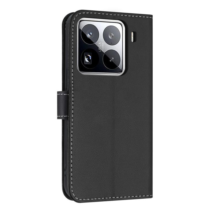 Funda de cuero con lazo metálico y correa para la mano para Xiaomi 15 Pro (negra)