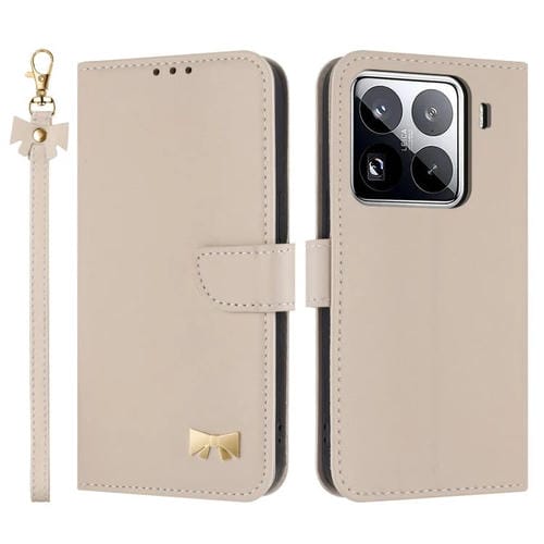 Funda de cuero con lazo metálico y correa para la mano para Xiaomi 15 Pro (albaricoque)