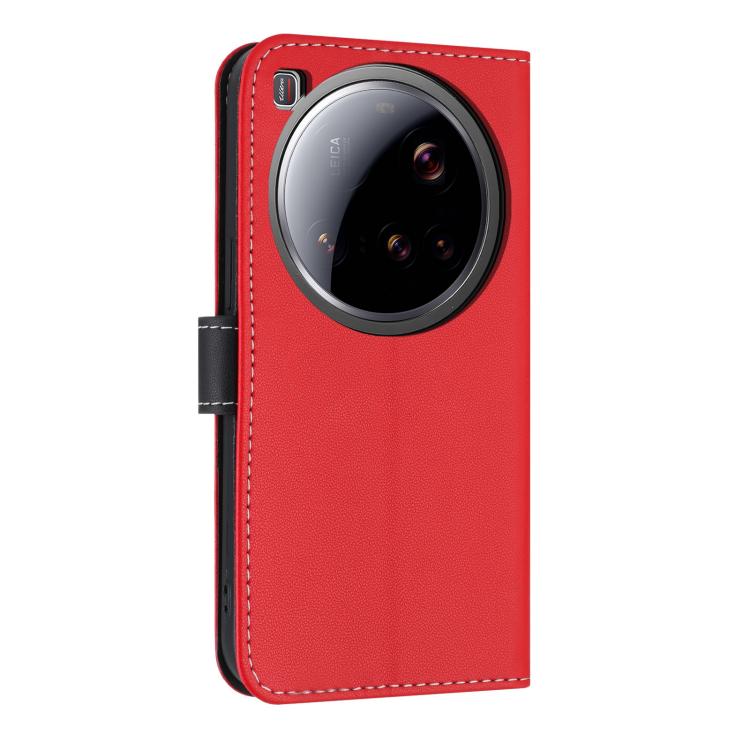 Funda de cuero con lazo metálico y correa de mano para Xiaomi 15 Ultra (roja)