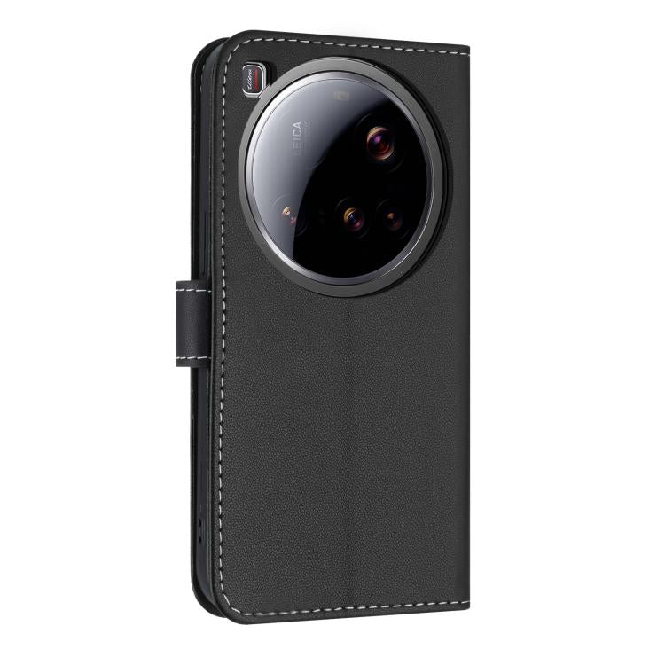 Funda de cuero con lazo metálico y correa de mano para Xiaomi 15 Ultra (negra)