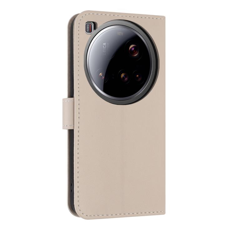 Funda de cuero con lazo metálico y correa para la mano para Xiaomi 15 Ultra (albaricoque)