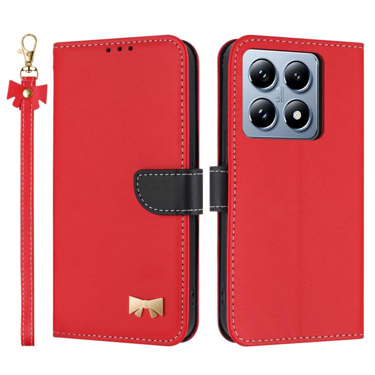 Funda de cuero con lazo metálico y correa para la mano para Xiaomi 14T (roja)