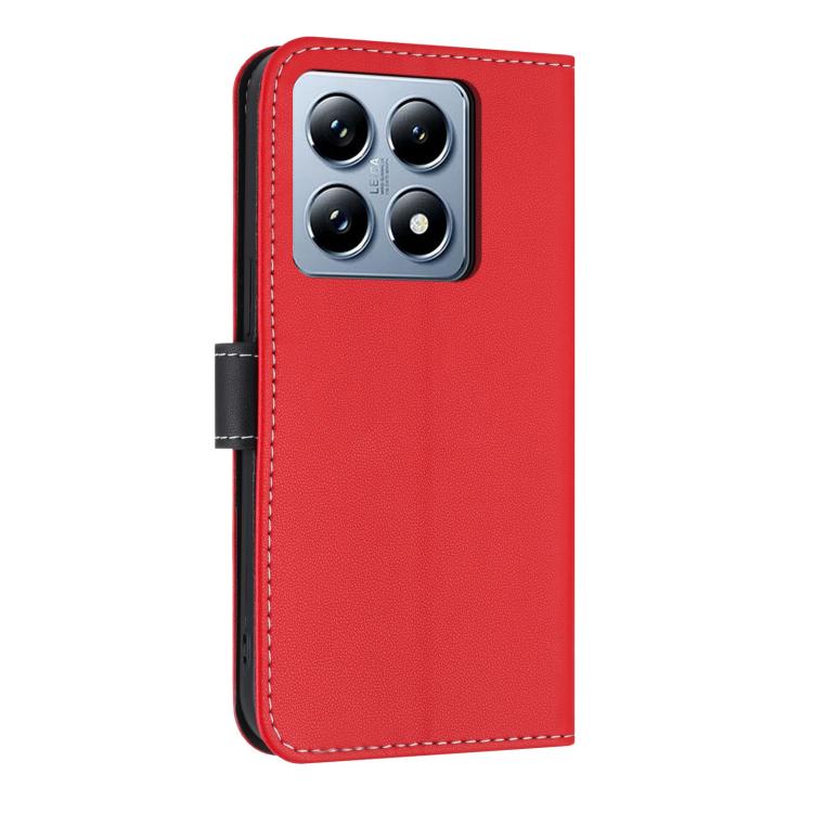 Funda de cuero con lazo metálico y correa para la mano para Xiaomi 14T (roja)