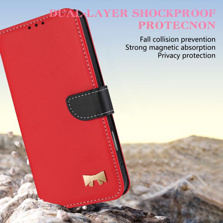 Funda de cuero con lazo metálico y correa para la mano para Xiaomi 14T (roja)