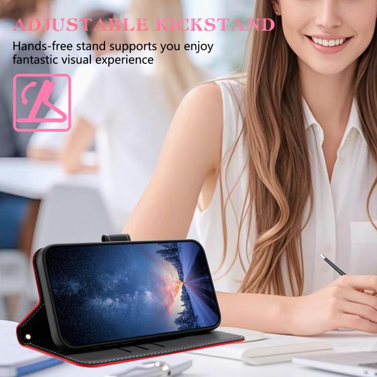 Funda de cuero con lazo metálico y correa para la mano para Xiaomi 14T (roja)