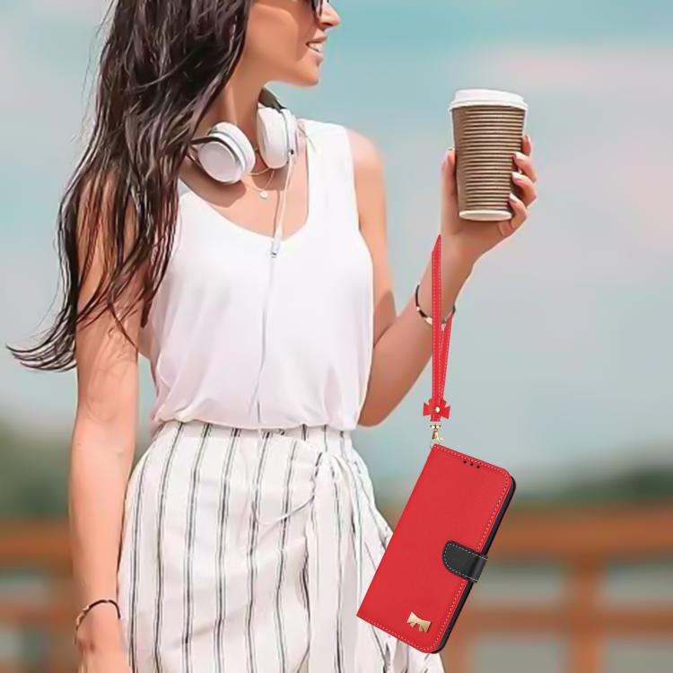 Funda de cuero con lazo metálico y correa para la mano para Xiaomi 14T (roja)
