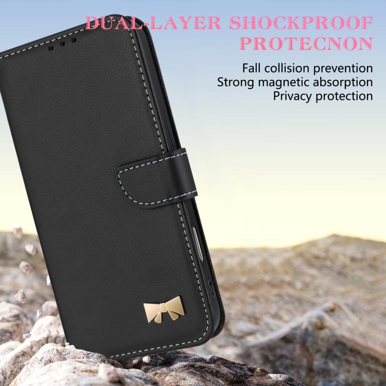 Funda de cuero con lazo metálico y correa para la mano para Xiaomi 14T (negra)