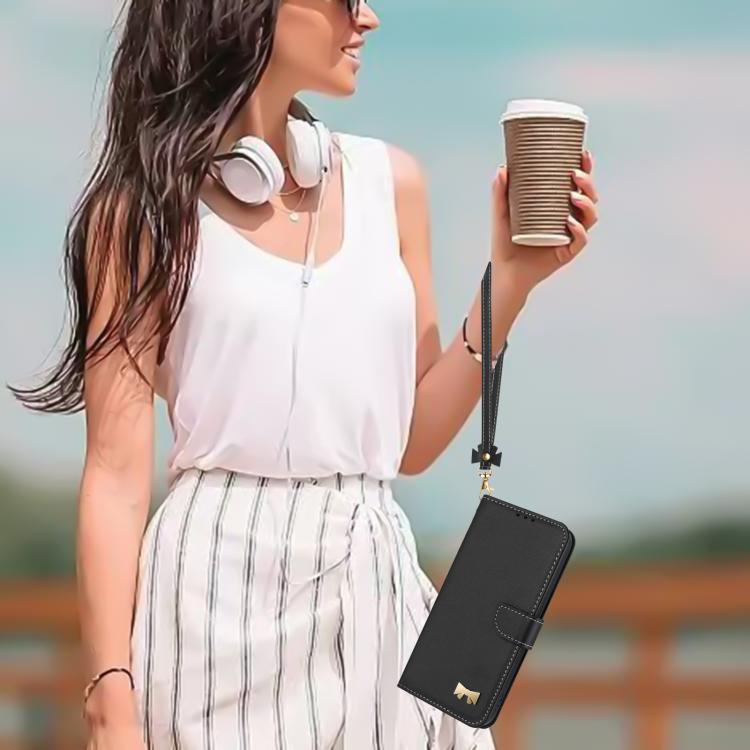 Funda de cuero con lazo metálico y correa para la mano para Xiaomi 14T (negra)