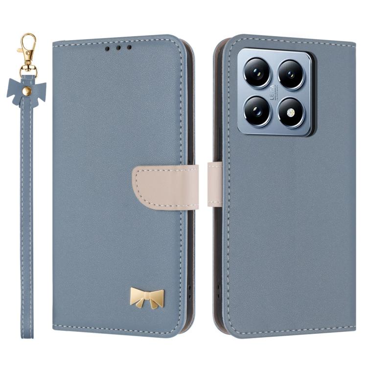 Funda de cuero con lazo metálico y correa para la mano para Xiaomi 14T (azul claro)