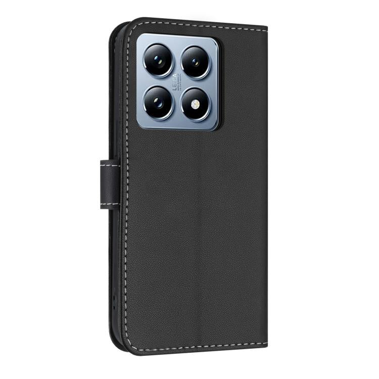 Funda de cuero con lazo metálico y correa para la mano para Xiaomi 14T Pro (negra)