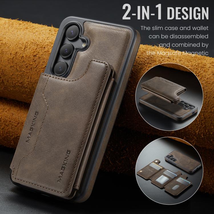 Funda desmontable para Samsung Galaxy S25 5G DG.MING MAGKING-K3 Series con ranuras para tarjetas RFID MagSafe (café)