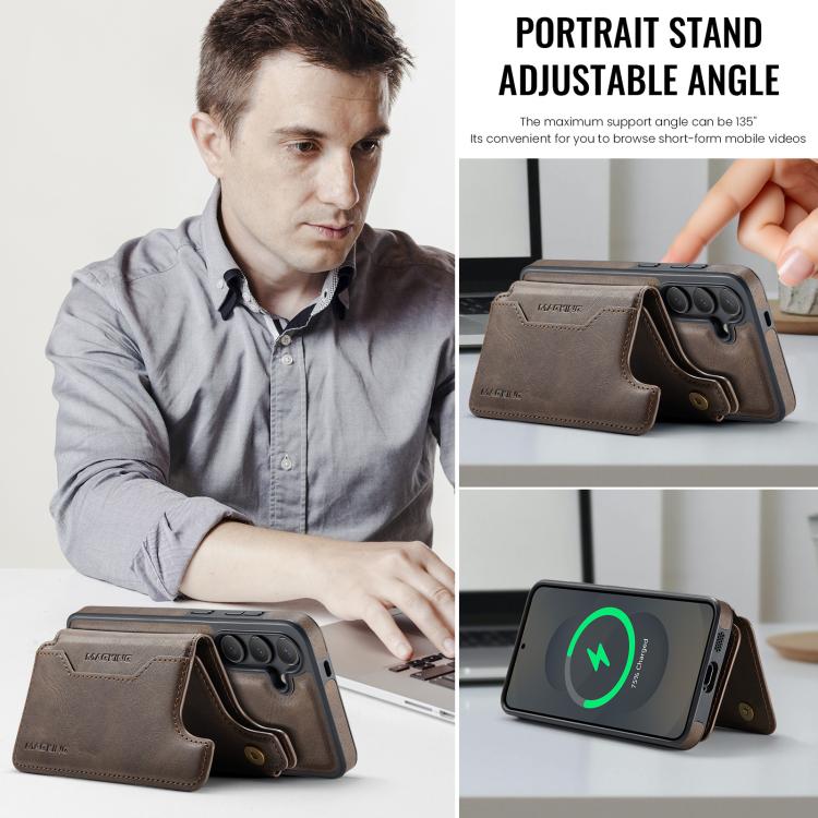 Funda desmontable para Samsung Galaxy S25 5G DG.MING MAGKING-K3 Series con ranuras para tarjetas RFID MagSafe (café)