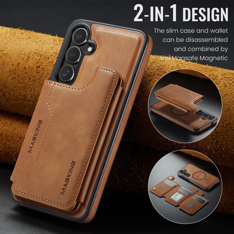 Funda desmontable para Samsung Galaxy S25+ 5G DG.MING MAGKING-K3 Series con ranuras para tarjetas RFID MagSafe (marrón)