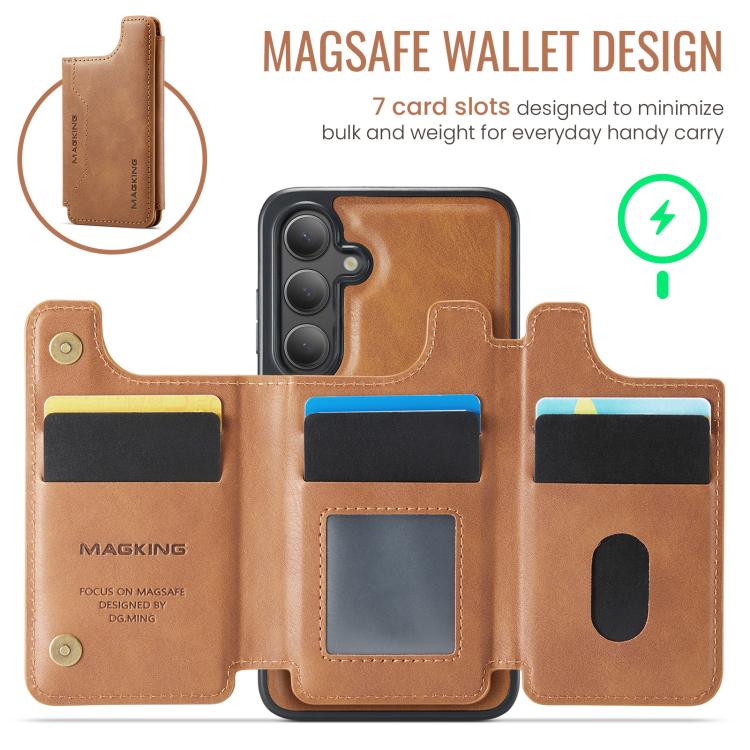 Funda desmontable para Samsung Galaxy S25+ 5G DG.MING MAGKING-K3 Series con ranuras para tarjetas RFID MagSafe (marrón)