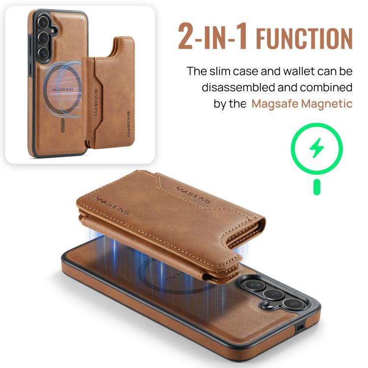Funda desmontable para Samsung Galaxy S25+ 5G DG.MING MAGKING-K3 Series con ranuras para tarjetas RFID MagSafe (marrón)