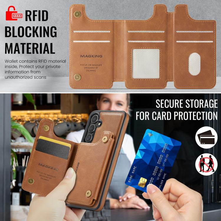 Funda desmontable para Samsung Galaxy S25+ 5G DG.MING MAGKING-K3 Series con ranuras para tarjetas RFID MagSafe (marrón)