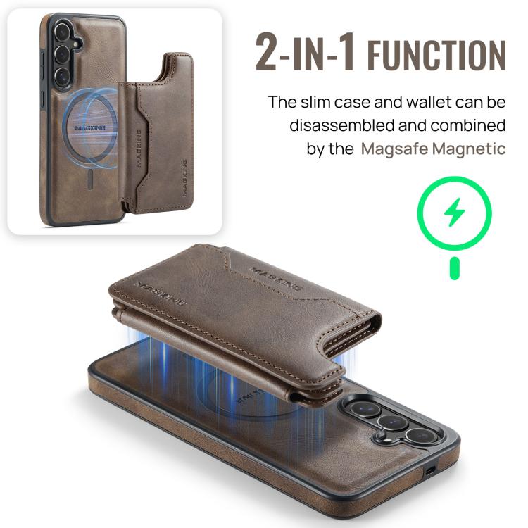 Funda desmontable para Samsung Galaxy S25+ 5G DG.MING MAGKING-K3 Series con tarjetero RFID MagSafe (café)