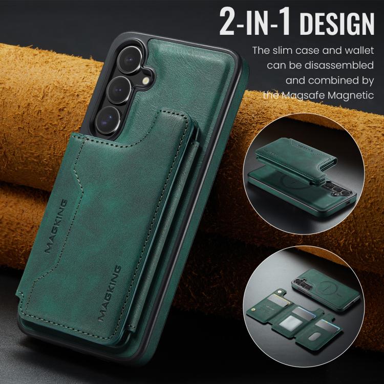 Funda desmontable para Samsung Galaxy S25+ 5G DG.MING MAGKING-K3 Series con ranuras para tarjetas RFID MagSafe (verde)