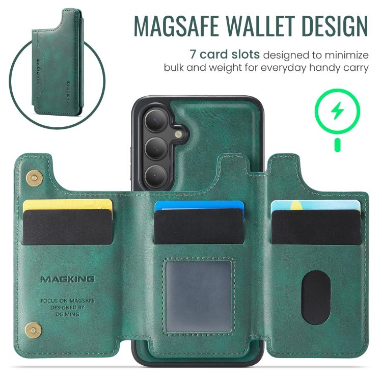 Funda desmontable para Samsung Galaxy S25+ 5G DG.MING MAGKING-K3 Series con ranuras para tarjetas RFID MagSafe (verde)