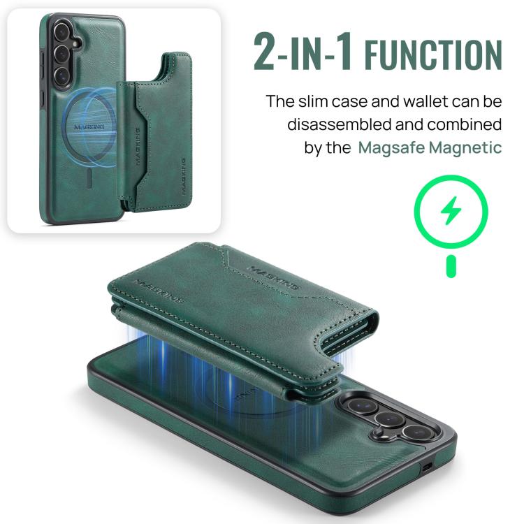 Funda desmontable para Samsung Galaxy S25+ 5G DG.MING MAGKING-K3 Series con ranuras para tarjetas RFID MagSafe (verde)