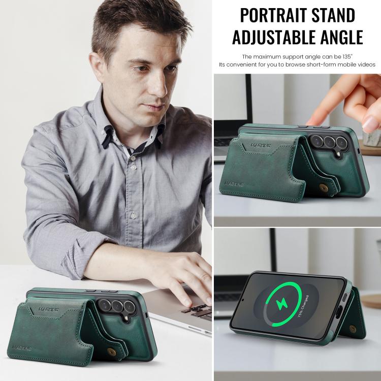 Funda desmontable para Samsung Galaxy S25+ 5G DG.MING MAGKING-K3 Series con ranuras para tarjetas RFID MagSafe (verde)