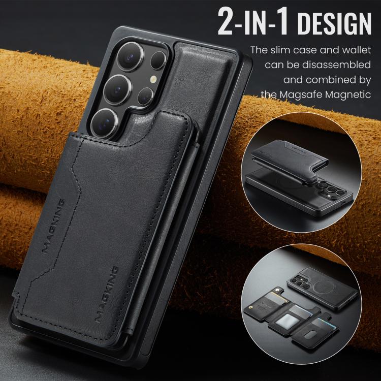 Funda desmontable para Samsung Galaxy S25 Ultra 5G DG.MING MAGKING-K3 Series con ranuras para tarjetas RFID MagSafe (negra)
