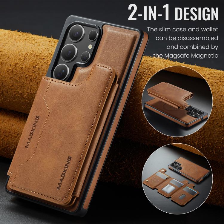 Funda desmontable para Samsung Galaxy S25 Ultra 5G DG.MING MAGKING-K3 Series con ranuras para tarjetas RFID MagSafe (marrón)