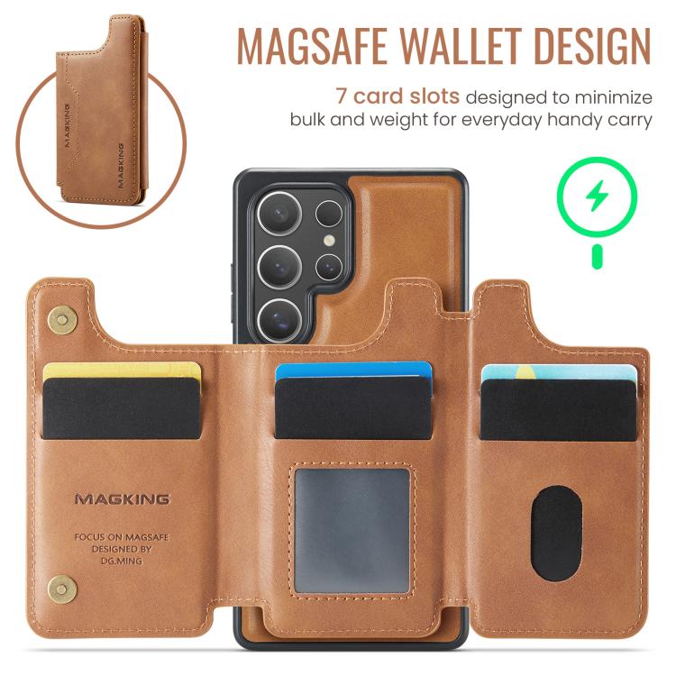 Funda desmontable para Samsung Galaxy S25 Ultra 5G DG.MING MAGKING-K3 Series con ranuras para tarjetas RFID MagSafe (marrón)