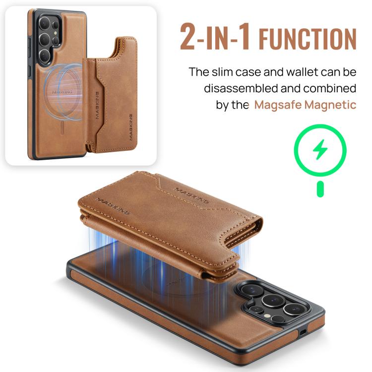 Funda desmontable para Samsung Galaxy S25 Ultra 5G DG.MING MAGKING-K3 Series con ranuras para tarjetas RFID MagSafe (marrón)
