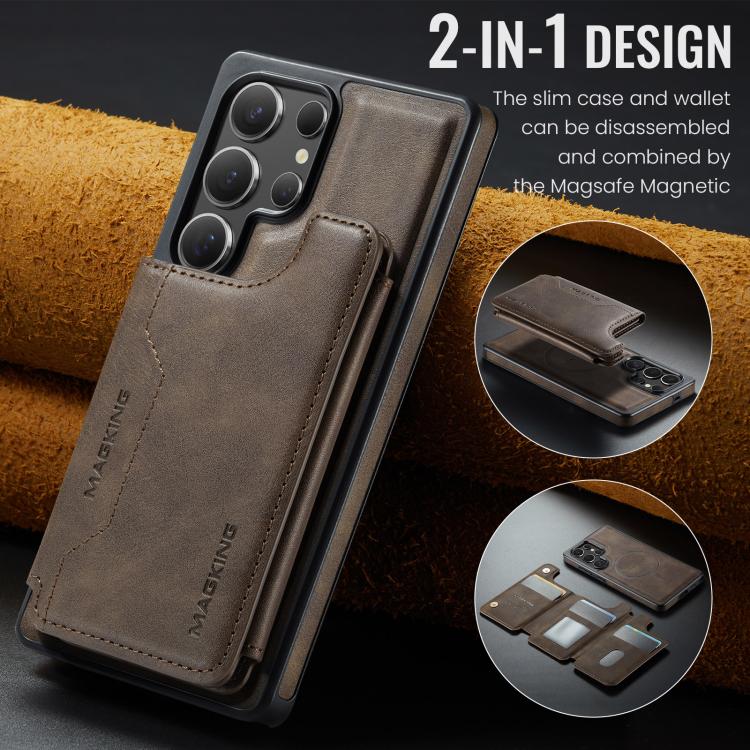 Funda desmontable para Samsung Galaxy S25 Ultra 5G DG.MING MAGKING-K3 Series con ranuras para tarjetas RFID MagSafe (café)