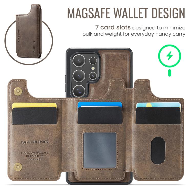 Funda desmontable para Samsung Galaxy S25 Ultra 5G DG.MING MAGKING-K3 Series con ranuras para tarjetas RFID MagSafe (café)