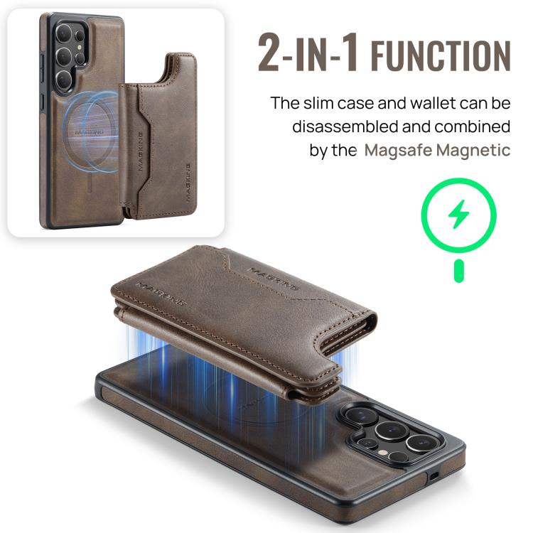 Funda desmontable para Samsung Galaxy S25 Ultra 5G DG.MING MAGKING-K3 Series con ranuras para tarjetas RFID MagSafe (café)