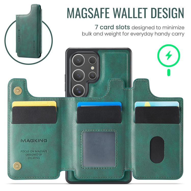 Funda desmontable para Samsung Galaxy S25 Ultra 5G DG.MING MAGKING-K3 Series con ranuras para tarjetas RFID MagSafe (verde)