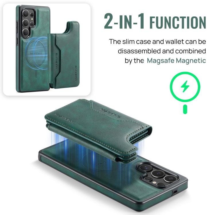 Funda desmontable para Samsung Galaxy S25 Ultra 5G DG.MING MAGKING-K3 Series con ranuras para tarjetas RFID MagSafe (verde)